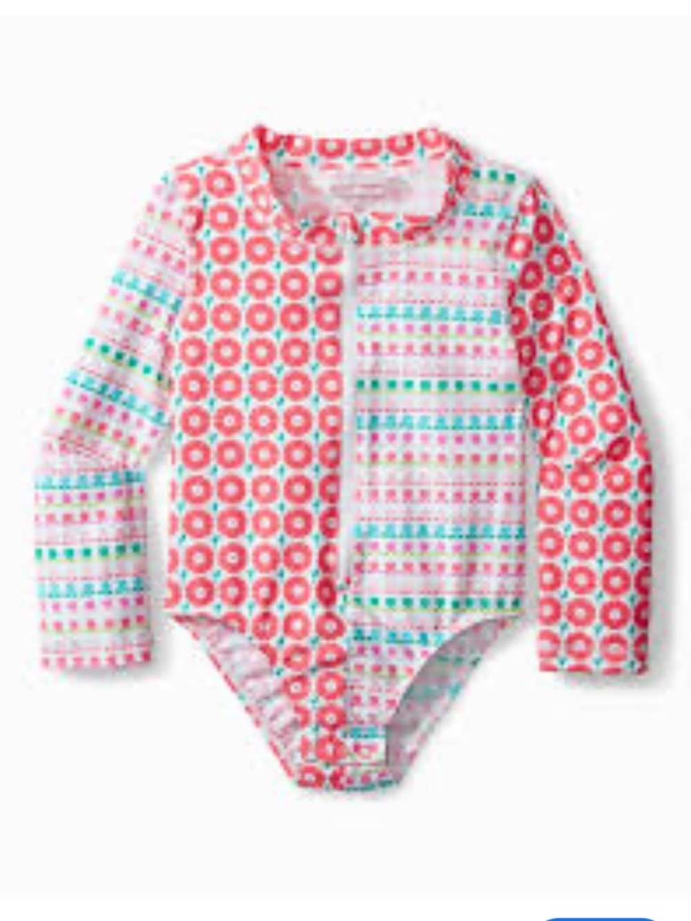 Tommy Bahama Coral & Teal Floral Long Sleeve One-Piece Rash Guard Swim Suit
